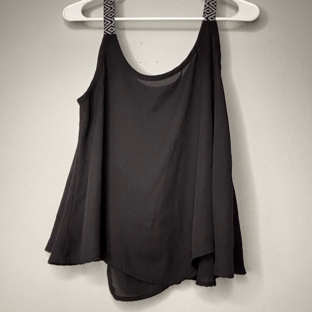 B Jewel Black Flowing Tank With Patterned Straps